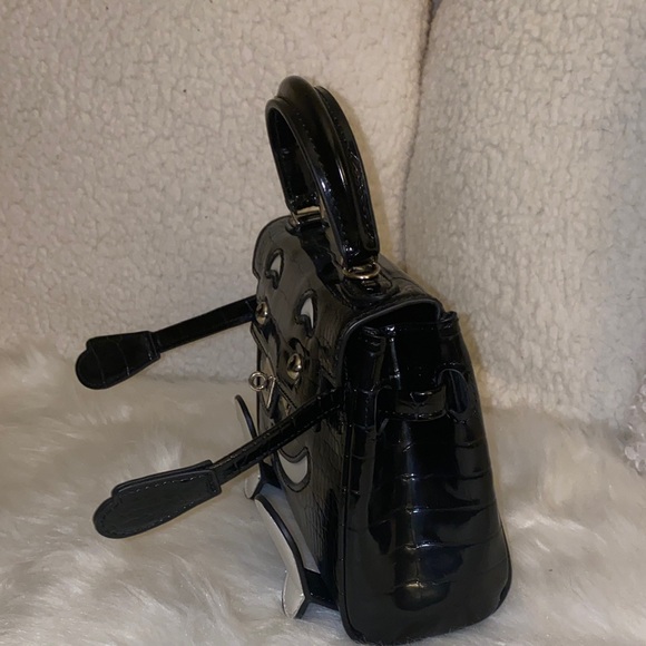 20cm Black and White Nitro Crocodile leather doll top handle Handbag - Picture 3 of 7